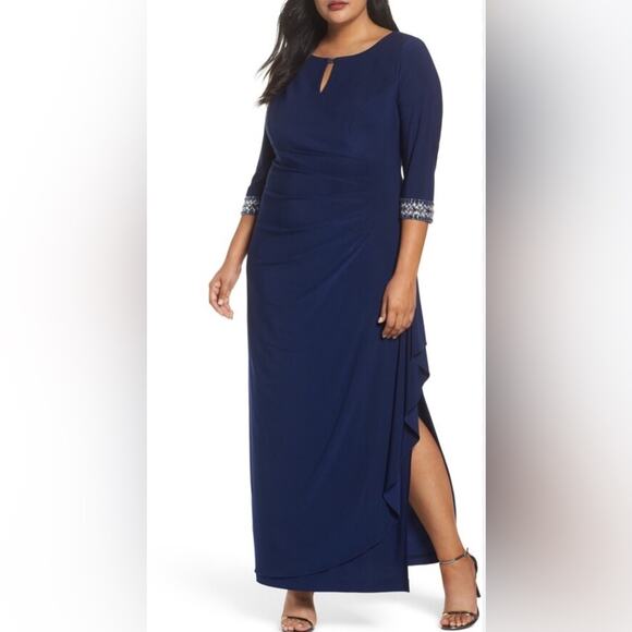 Alex Evenings Jeweled Cuff Column Gown in Cobalt Size 12 - Picture 3 of 14